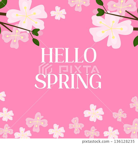 Bright hello spring floral illustration for seasonal banners, greetings, posters Bright hello spring floral illustration for seasonal banners, greetings, posters 136128235