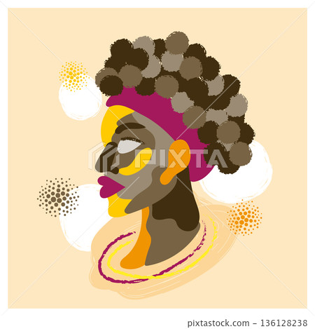Afro woman abstract portrait. Vector illustration of beautiful African girl face 136128238