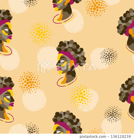 Afro woman abstract portrait seamless pattern. Vector African girl background Afro woman abstract portrait seamless pattern. Vector African girl background 136128239