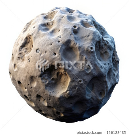A Detailed Render of a Gray Asteroid in Space. Generative AI 136128485