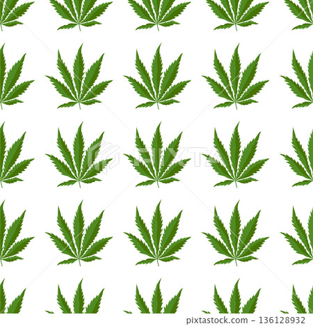 Seamless Cannabis Leaf Pattern on White Background Seamless Cannabis Leaf Pattern on White Background 136128932