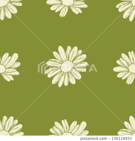 seamless chamomile floral pattern on green background vector seamless chamomile floral pattern on green background vector 136128933