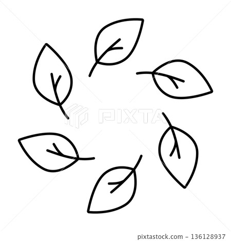 six leaves circle line art vector illustration in minimalist style 136128937