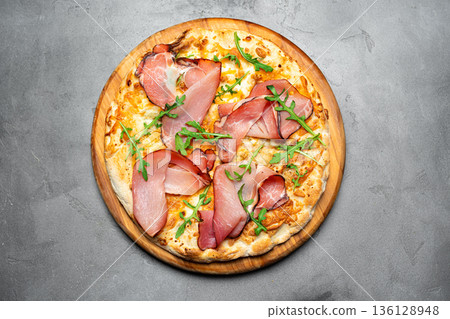 Prosciutto Cheese Pizza with arugula 136128948