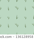 Seamless Green Sprouts and Leaves Pattern on Mint Background 136128958