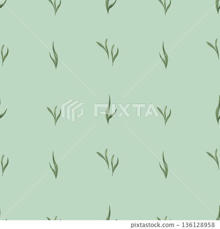 Seamless Green Sprouts and Leaves Pattern on Mint Background Seamless Green Sprouts and Leaves Pattern on Mint Background 136128958