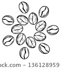 Black and White Coffee Beans Circle Line Art Vector Illustration 136128959