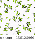 Vector seamless pattern with green coffee leaves on white background 136128960