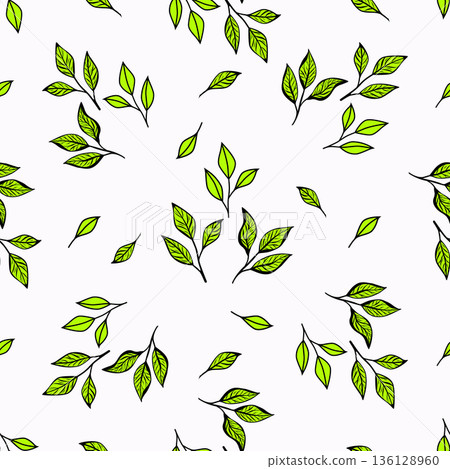 Vector seamless pattern with green coffee leaves on white background Vector seamless pattern with green coffee leaves on white background 136128960