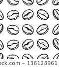 Seamless vector pattern with coffee beans in line art style 136128961