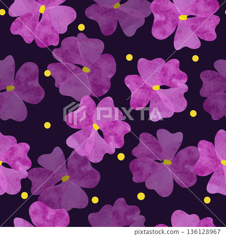 Seamless violet flowers pattern. Floral watercolor background 136128967
