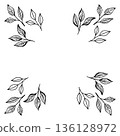 Corner Coffee and Tea Leaf Branches Line Art Vector Illustration 136128972