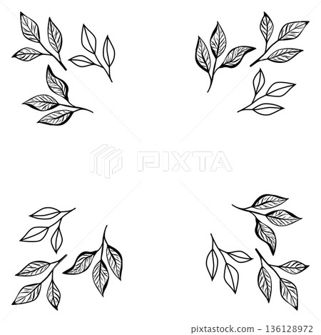 Corner Coffee and Tea Leaf Branches Line Art Vector Illustration Corner Coffee and Tea Leaf Branches Line Art Vector Illustration 136128972