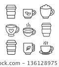 Coffee and Tea Cups Line Art Vector Icons Set Collection 136128975