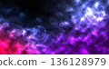 Vibrant star nebula with purple, blue, and pink tones in deep space sky 136128979