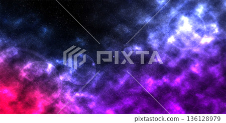 Vibrant star nebula with purple, blue, and pink tones in deep space sky 136128979