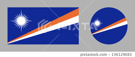 Flag of Marshall Islands circle, rectangle icons set. Round, rectangular national flag of Marshall Islands stickers. Marshall Islands flag button, badge collection. 136129083