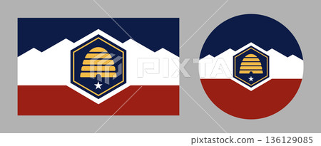 Flag of the state of Utah. Circle, rectangle badges State Utah flag. Utah flag roundel, rectangular banner, button set. New flag icons collection. Flag of the state of Utah. Circle, rectangle badges State Utah flag. Utah flag roundel, rectangular banner, button set. New flag icons collection. 136129085