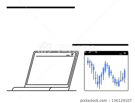 Financial analysis, stock trading, data visualization, online investing, technology application, market research. Laptop with a financial chart display. Financial analysis and stock trading concept 136129107
