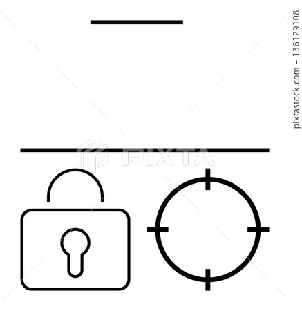 Cybersecurity, data protection, safe access, targeting, precision, authentication systems. A padlock and a target-shaped design in a minimalistic style. Cybersecurity and data protection concepts 136129108
