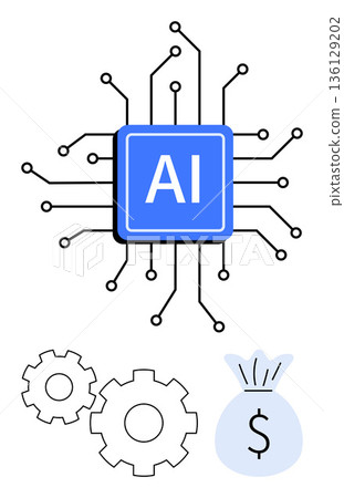 AI innovation, technology integration, financial growth, machine learning, automation, economic impact. ion of a circuit board with AI, gears and a money bag symbol. AI innovation and technology AI innovation, technology integration, financial growth, machine learning, automation, economic impact. ion of a circuit board with AI, gears and a money bag symbol. AI innovation and technology 136129202