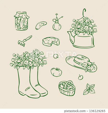 Cottagecore doodles collection of rustic sketches 136129265