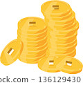 Chinese Gold Coins Stack Illustration Clipart 136129430