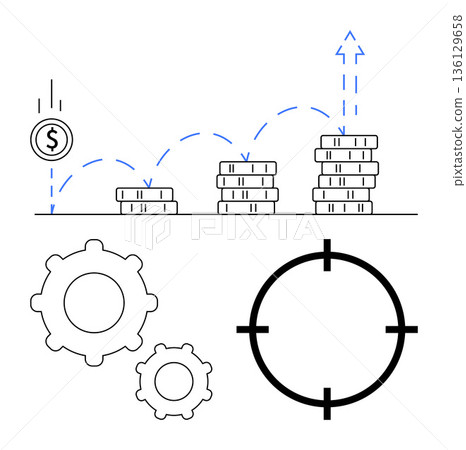 Financial growth, investment planning, economic success, revenue optimization, business strategy, wealth management. ion of coins, gears and a target icon. Financial growth and investment planning Financial growth, investment planning, economic success, revenue optimization, business strategy, wealth management. ion of coins, gears and a target icon. Financial growth and investment planning 136129658