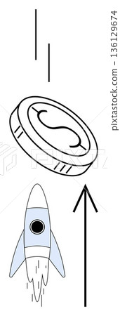 Cryptocurrency, financial growth, startup success, investment, innovation, digital economy. Coin icon and rocket graphic with upward arrow. Cryptocurrency and financial growth Cryptocurrency, financial growth, startup success, investment, innovation, digital economy. Coin icon and rocket graphic with upward arrow. Cryptocurrency and financial growth 136129674