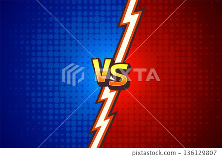 Comic Versus Vector Background. Versus Battle Screen. Versus vs Arena Split. Blue Red Halftone with Lightning Divider. Game Competition Banner Template, Dynamic Fighting Poster Backdrop Comic Versus Vector Background. Versus Battle Screen. Versus vs Arena Split. Blue Red Halftone with Lightning Divider. Game Competition Banner Template, Dynamic Fighting Poster Backdrop 136129807