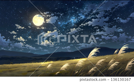 秋日銀草田與滿月 136130167