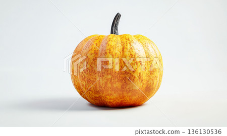 Vibrant orange pumpkin with textured skin on a light background showcasing autumn harvest 136130536