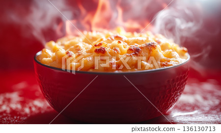 Bowl of macaroni and cheese with a lot of cheese on top Bowl of macaroni and cheese with a lot of cheese on top 136130713