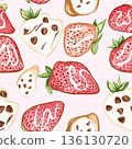 Pattern of strawberries and other fruits with chocolate chips 136130720