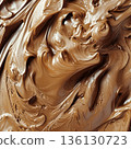 Close up of a chocolate spread with swirls and splatters 136130723