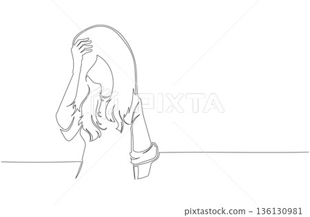 Continuous One Line Drawing of a Woman Experiencing Stress eps10 Continuous One Line Drawing of a Woman Experiencing Stress eps10 136130981