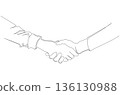 Continuous One Line Drawing of Two People Shaking Hands eps10 136130988