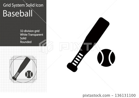 棒球圖示、金屬球棒和棒球圖示、可用於世界棒球經典賽 (WBC) 和美國職棒大聯盟 (MLB) 相關設計的棒球材料 136131100