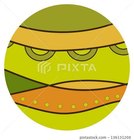 Orange green abstract vector illustration. Dark curved lines on colorful background. Zentangle art ornament. Isolated round decorative design element for your projects 136131208