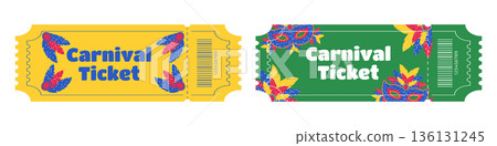 Set of entry tickets for Brazilian Carnival with masks feathers costumes Set of entry tickets for Brazilian Carnival with masks feathers costumes 136131245