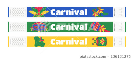 Brazilian Carnival festival wristbands set samba parade party access passes colorful design Brazilian Carnival festival wristbands set samba parade party access passes colorful design 136131275