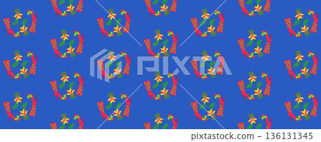 Carnival festival seamless pattern with carnival shoes and feathers on blue background, Brazilian carnival, Mardi Gras 136131345