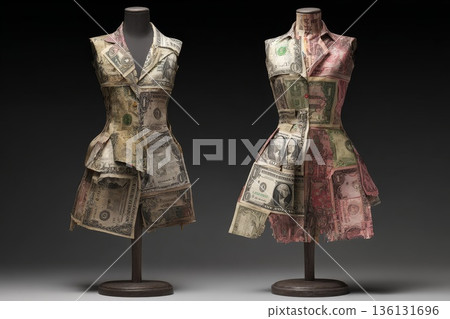 A concept for fashionable clothing made from materials derived from dollar bills 136131696