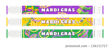 Mardi Gras Festival Wristband Set with Carnival Costumes, Drums, Beads, Shoes and Feathers 136131727