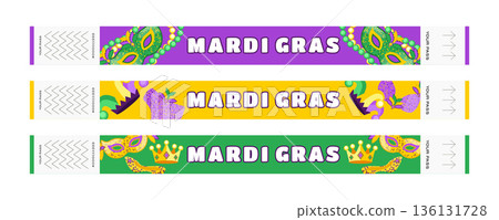 Mardi Gras Festival Wristband Set with Masks, Costumes, Shoes, Jester Symbol, Beads, Hats, Crowns and Feathers 136131728