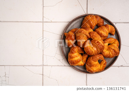 Homemade freshly baked in oven mini croissants 136131741