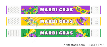 Mardi Gras Festival Wristband Set with Masks, Costumes, Shoes, Jester Symbol, Beads, Hats, Crowns and Feathers 136131745