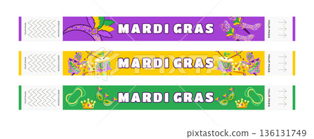 Mardi Gras Festival Wristband Set with Crowns, Carnival Masks, Feather Costumes, Confetti, Beads and Shoes Mardi Gras Festival Wristband Set with Crowns, Carnival Masks, Feather Costumes, Confetti, Beads and Shoes 136131749