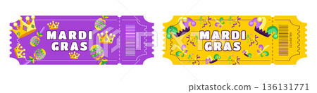 Mardi Gras Festival Ticket Set with Crowns, Jester Hats, Confetti, Maracas and Feathers Mardi Gras Festival Ticket Set with Crowns, Jester Hats, Confetti, Maracas and Feathers 136131771