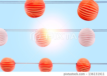 Paper lanterns, farolillos, at the April Fair in Seville, Spain. 136131911